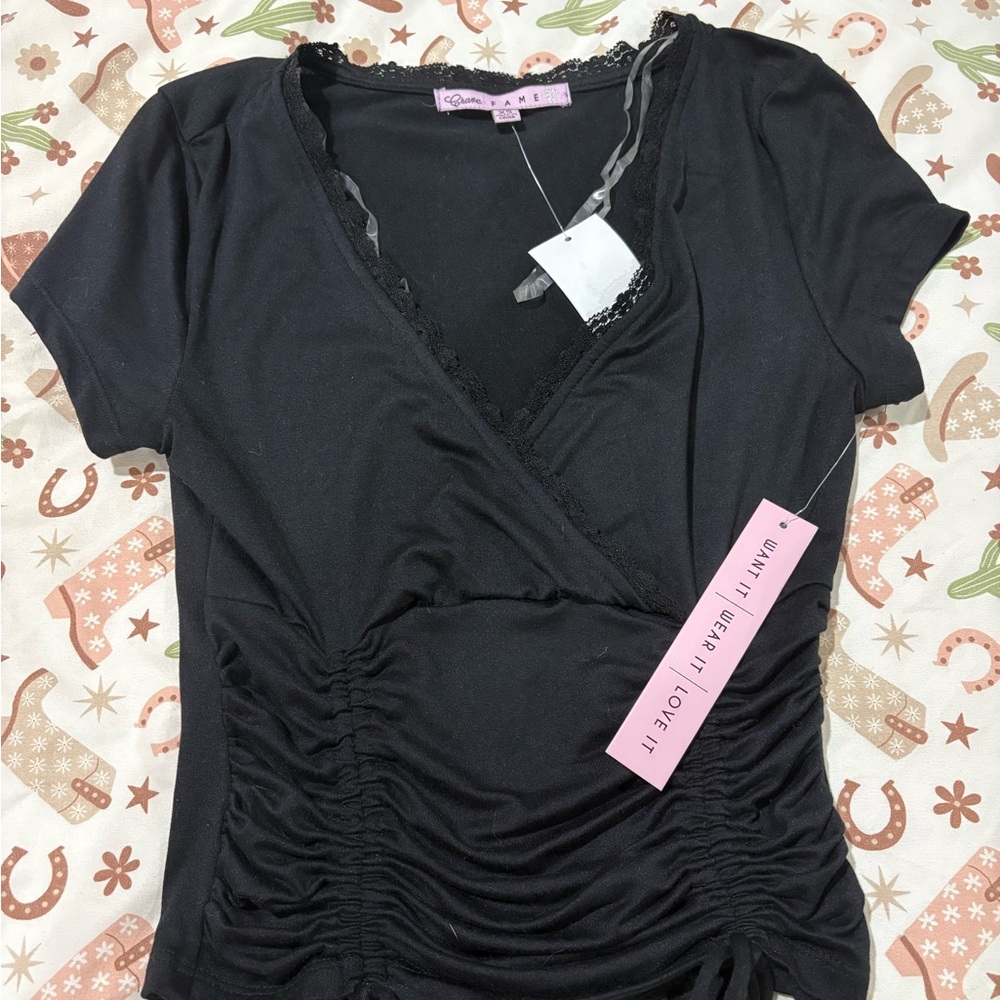 Crave Fame Black Ruched Blouse